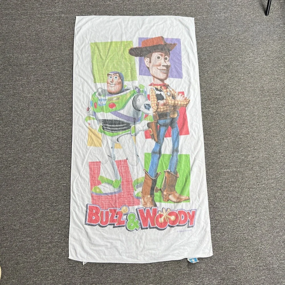 Vintage Disney Pixar Toy Story Beach Towel White Cartoon Anime AOP Buzz Tapestry